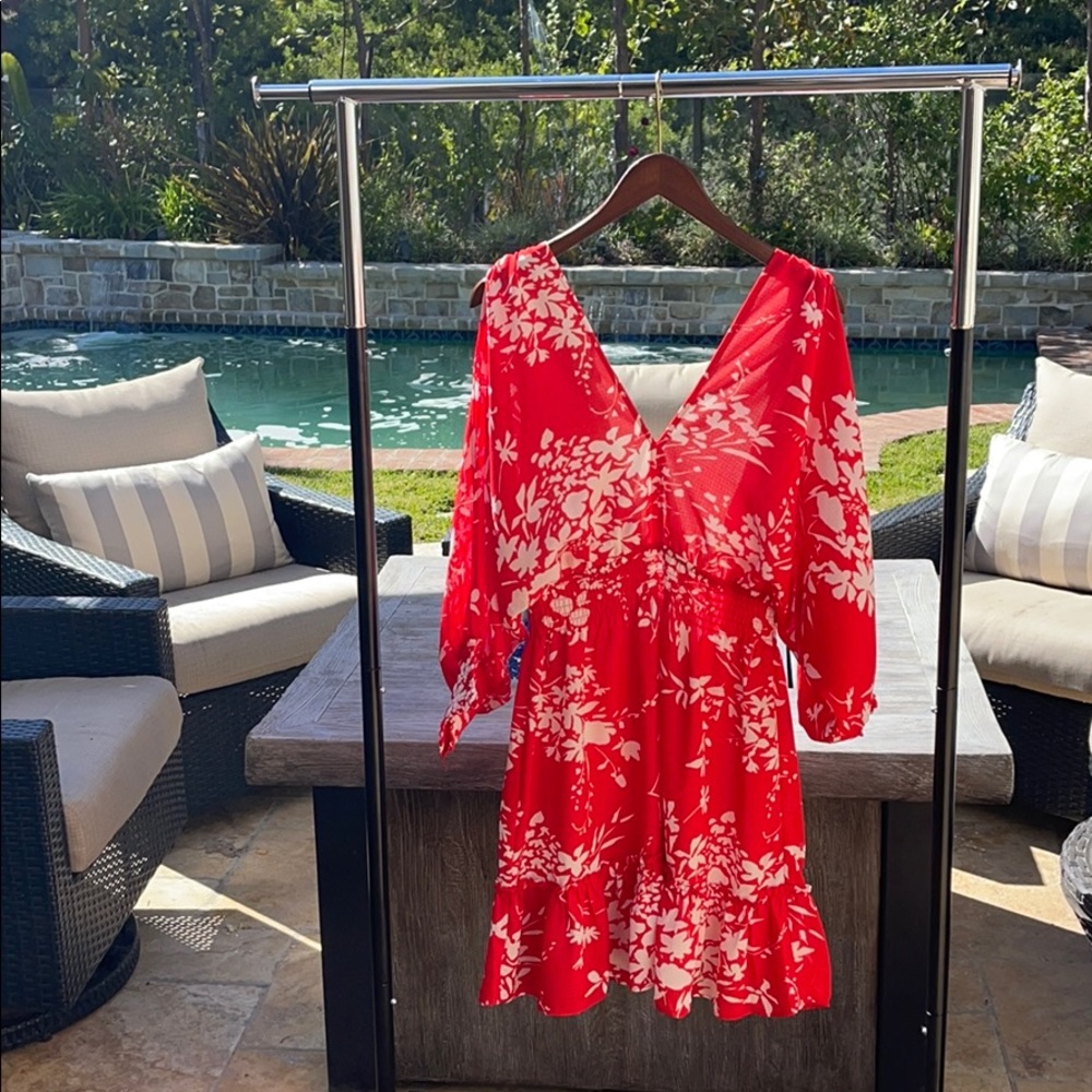 Red Summer Dress w Open Sleeves, Size Medium